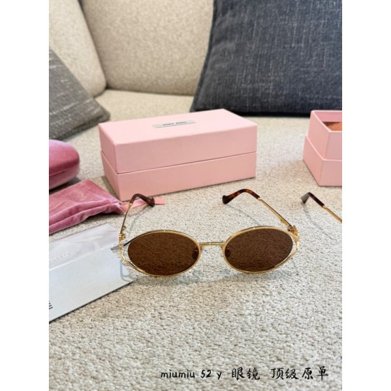 Miu Miu 52Y Gold Oval Sunglasses